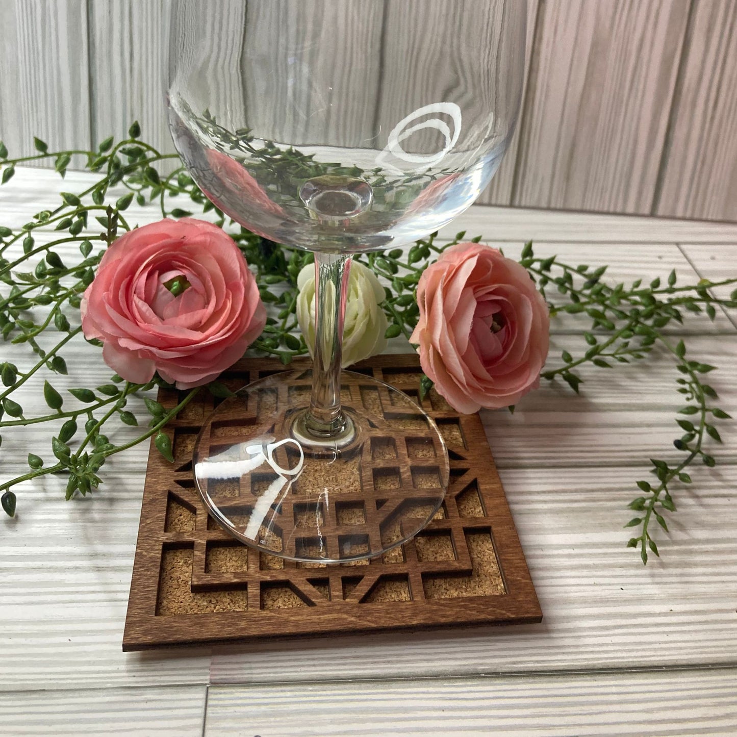 Reversible Wooden Geometric Drink Coasters with Cork Back