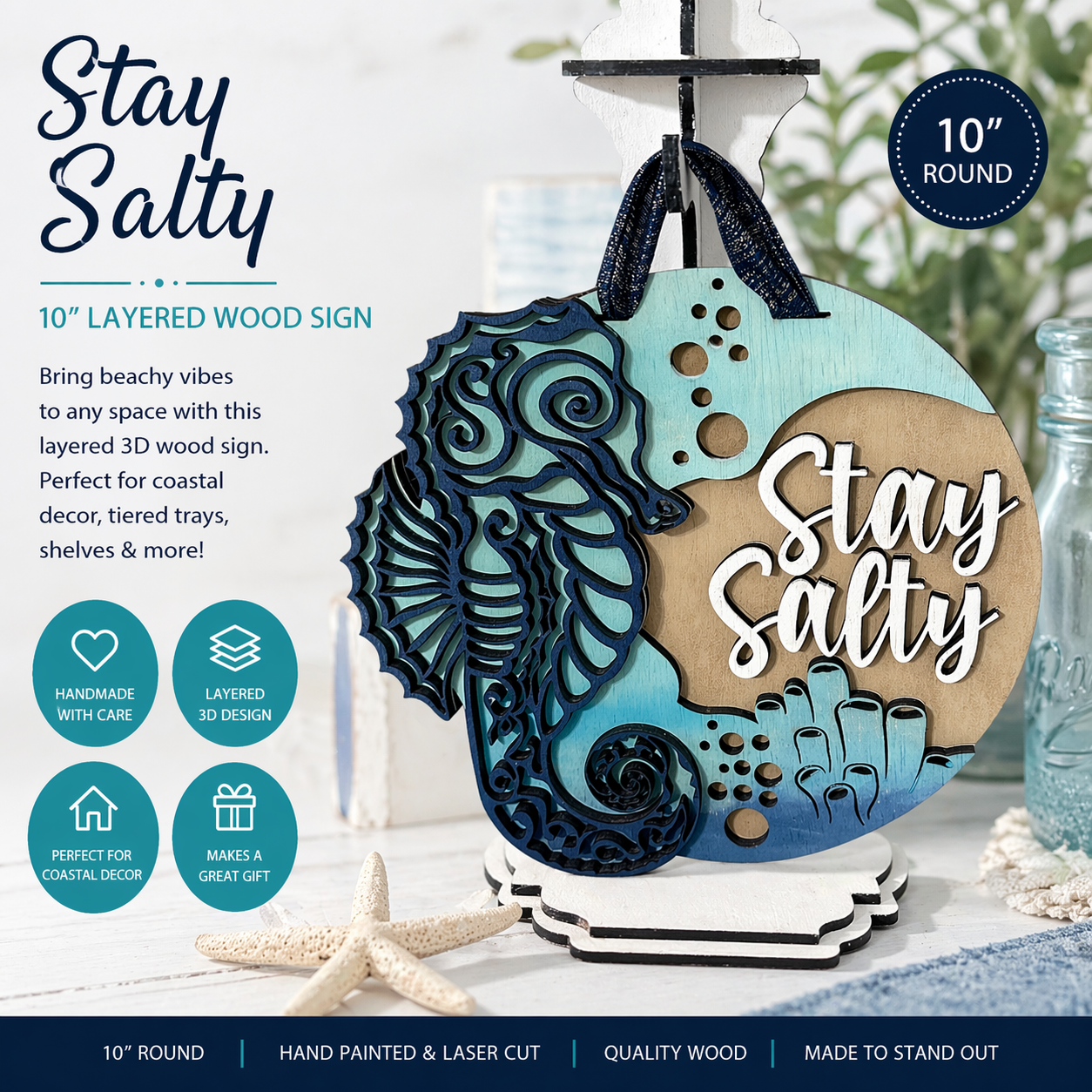Stay Salty=10" Layered Wood Round